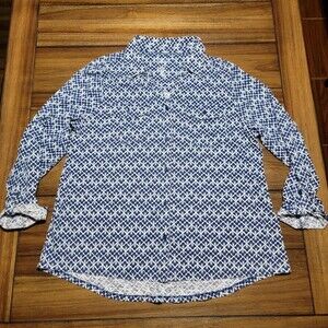 Croft & Barrow LS Full Button Blouse Blue Paisley Pattern - Size Large